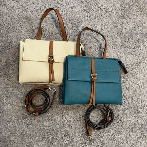 Charming Charlie Ivory and Teal Purse Bag Lot of 2 Crossbody - Picture 1 of 12